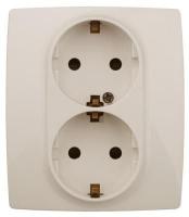 12-2104-02 ЭРА Розетка 2X2P+E Schuko со шторками, 16АХ-250В, Эра12, слоновая кость