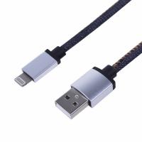 Кабель USB-A – Lightning, 2,4A, 1м, в нейлоновой оплетке (джинсовая ткань) REXANT