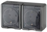 11-2404-03 ЭРА Розетка 2х2P+E IP54, шторки, 16АХ-250В, ОУ, Эра Эксперт, серый (8/80/1280)