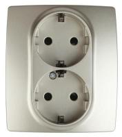 12-2104-04 ЭРА Розетка 2X2P+E Schuko со шторками, 16АХ-250В, Эра12, шампань