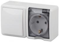 11-7401-01 ЭРА Блок розетка+выключатель IP54, 16АХ(10AX)-250В, ОУ, Эра Эксперт, белый (8/80/1280)
