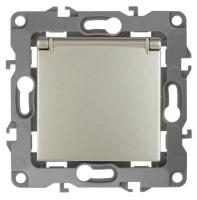 12-2103-04 ЭРА Розетка 2P+E Schuko со шторками с крышкой, 16АХ-250В, Эра12, шампань