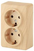 11-2206-11 ЭРА Розетка 2х2P+E Schuko со шторками, 16АХ-250В, ОУ, Эра Эксперт, сосна (12/120/1920)