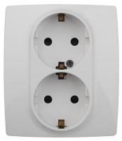 12-2104-01 ЭРА Розетка 2X2P+E Schuko со шторками, 16АХ-250В, Эра12, белый