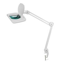 Лупа на струбцине квадратная 5D с подсветкой 60 SMD LED, сенсорный регулятор яркости, 190х157мм, белая REXANT