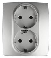 12-2104-03 ЭРА Розетка 2X2P+E Schuko со шторками, 16АХ-250В, Эра12, алюминий
