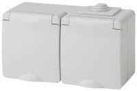11-2603-03 ЭРА Розетка 2х2P+E гориз. IP65, 16A-250В, ОУ, серый (5/50/800)