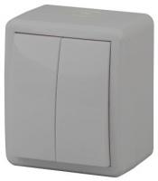 11-1404-03 ЭРА Выключатель двойной IP54, 10АХ-250В, ОУ, Эра Эксперт, серый (16/160/2560)