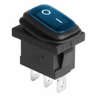 Выключатель клавишный 250В 6А (3с) ON-OFF синий с подсветкой и влагозащитой Mini REXANT