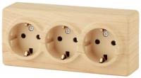 11-2208-11 ЭРА Розетка 3х2P+E Schuko, 16АХ-250В, ОУ, Эра Эксперт, сосна (6/60/1200)
