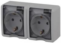 11-2403-03 ЭРА Розетка 2х2P+E IP54, 16АХ-250В, ОУ, Эра Эксперт, серый (8/80/1280)