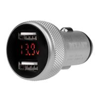 Автозарядка в прикуриватель 2хUSB с дисплеем (АЗУ) (1000+2100 mA) серебристая REXANT