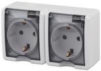 11-2403-01 ЭРА Розетка 2х2P+E IP54, 16АХ-250В, ОУ, Эра Эксперт, белый (8/80/1280)