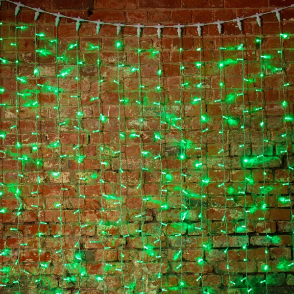 Гирлянда светодиодная Занавес 2х1,5м 360 LED ЗЕЛЕНЫЙ прозрачный ПВХ IP65 постоянное свечение 230В блок в комплекте NEON-NIGHT