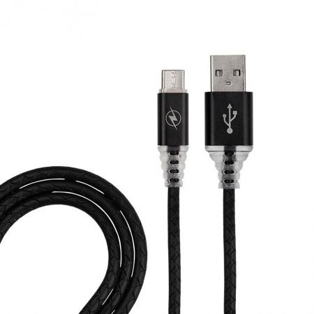 Кабель USB-A – Type-C, 2,4A, 1м, ПВХ, черный, плоский REXANT