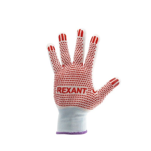 Перчатки х/б нейлоновые с покрытием ПВХ «Точка», белые REXANT