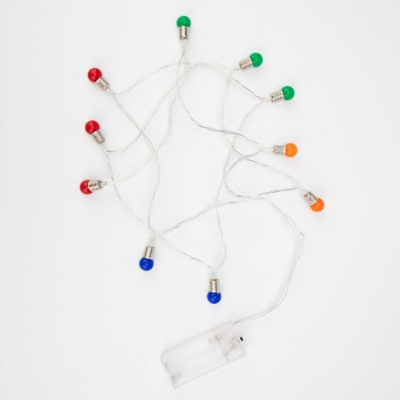 Гирлянда светодиодная Мини-лампочки 1.5 м, 10 LED, прозрачный ПВХ, цвет свечения мультиколор, 2 х АА (батарейки не в комплекте) NEON-NIGHT