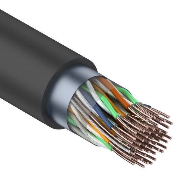 Кабель витая пара F/UTP, CAT 5, PE, 25PR, 24AWG, OUTDOOR, SOLID, черный, 305м, REXANT