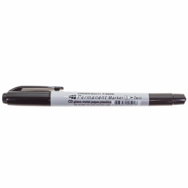 Маркер перманентный двухсторонний Multi Marker Twin 2мм/1мм, черный, пулевидный Crown
