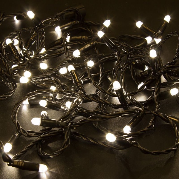 Гирлянда светодиодная Нить 10м 100 LED ТЕПЛЫЙ БЕЛЫЙ черный ПВХ IP65 эффект мерцания 24В соединяется NEON-NIGHT нужен трансформатор 531-100/531-311/531-312