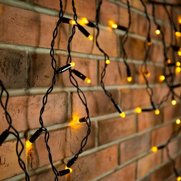 Гирлянда светодиодная Бахрома (Айсикл) 4,8х0,6м 176 LED ЖЕЛТЫЙ черный ПВХ IP65 постоянное свечение 230В нужен блок 303-500 NEON-NIGHT