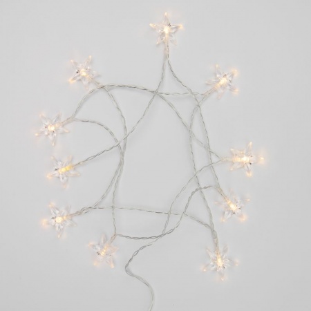 Гирлянда светодиодная Звездочки 1,5 м, 10 LED, прозрачный ПВХ, цвет свечения теплый белый, 2 х АА (батарейки не в комплекте) NEON-NIGHT