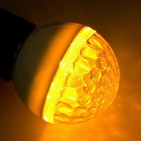 Лампа светодиодная, диаметр 50мм, E27, 9 LED, 1Вт, ЖЕЛТЫЙ, прозрачная колба, 230В NEON-NIGHT