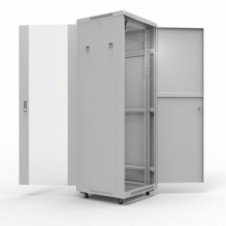 Шкаф напольный 19" 32U 600х600мм, передняя дверь стекло, задняя дверь металл, RAL 7035 REXANT