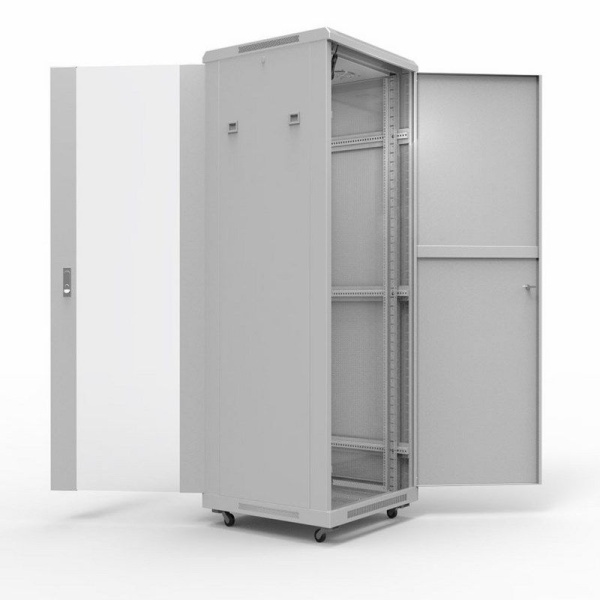 Шкаф напольный 19" 42U 600х800мм, передняя дверь стекло, задняя дверь металл, RAL 7035 REXANT