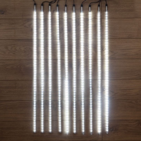 Гирлянда Тающие сосульки комплект 10 шт. х 100см, шаг 100см, 960 LED БЕЛЫЙ, черный каучук, IP65, 24В, соединяется NEON-NIGHT