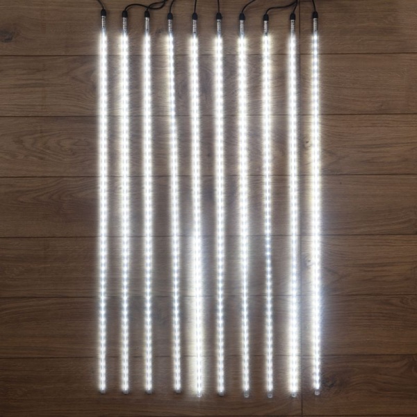 Гирлянда Тающие сосульки комплект 10 шт. х 100см, шаг 100см, 960 LED БЕЛЫЙ, черный каучук, IP65, 24В, соединяется NEON-NIGHT