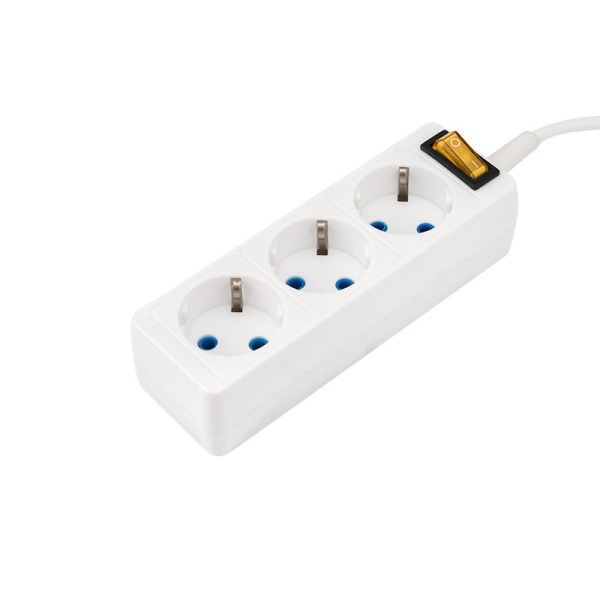 Удлинитель 3 гнезда, 3м, 3х0,75мм², с/з, с кнопкой, белый PROconnect