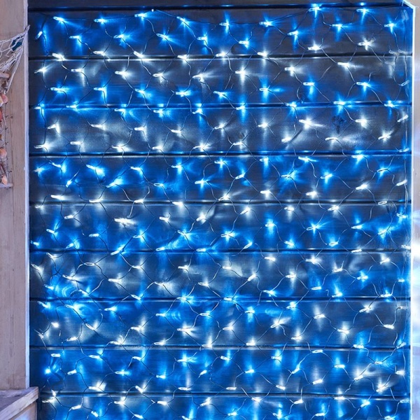 Гирлянда светодиодная Сеть 2х1,5м 288 LED БЕЛЫЙ/СИНИЙ черный ПВХ IP65 свечение с динамикой 230В контроллер в комплекте NEON-NIGHT