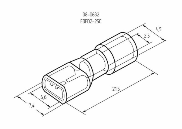Клемма плоская полностью изолированная РППи-м 2.5-(6.3)/РпИмп 2-250 гнездо 6.6 мм 1.5-2.5 мм² REXANT