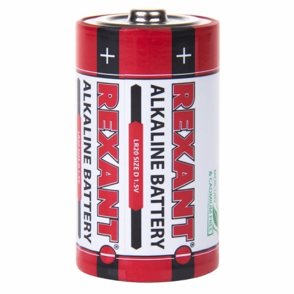 Батарейка алкалиновая D/LR20, 1,5В, 2 шт, блистер REXANT