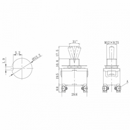 Тумблер 250V 15А (4c) ON-OFF двухполюсный  (KN-201)  REXANT (в упак. 1шт.)