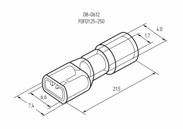 Клемма плоская полностью изолированная РППи-м 1.5-(6.3)/РпИмп 1,25-250 гнездо 6.6 мм 0.5-1.5 мм² REXANT