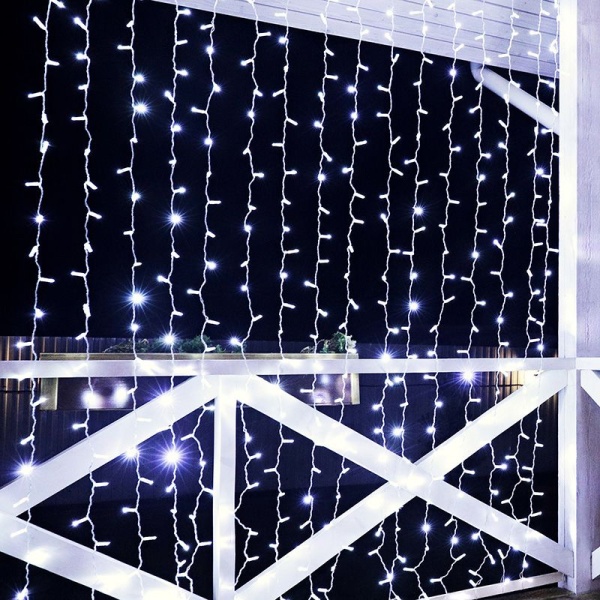 Гирлянда светодиодная Занавес 2х3м 448 LED БЕЛЫЙ прозрачный ПВХ IP65 постоянное свечение 230В нужен блок 303-500-1 NEON-NIGHT