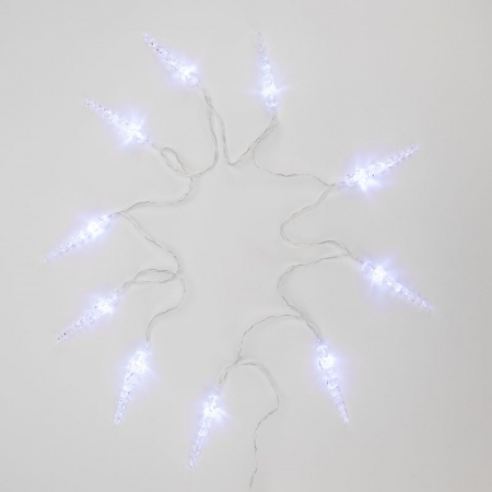 Гирлянда светодиодная Сосульки 1,5 м, 10 LED, прозрачный ПВХ, цвет свечения белый, 2 х АА (батарейки не в комплекте) NEON-NIGHT