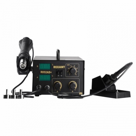 Паяльная станция (паяльник + фен), модель R852AD+, 100-500°C, LED дисплей REXANT