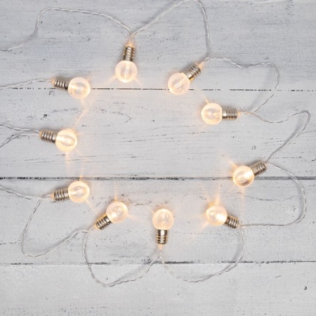 Гирлянда светодиодная Лампочки 10 LED, 1.5 м, прозрачный ПВХ, теплый белый цвет свечения, 2 х АА (батарейки не в комплекте) NEON-NIGHT