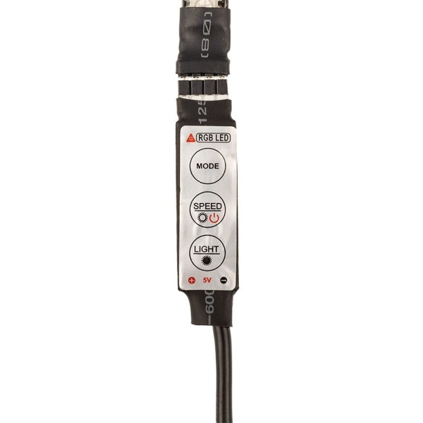 Лента светодиодная 5В, SMD5050, 4,8Вт/м, 60 LED/м, RGB, 10мм, 1м, с USB коннектором, черная, IP65 LAMPER