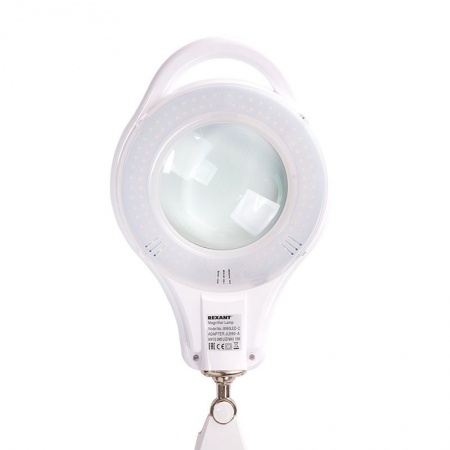 Лупа на струбцине круглая 5D с подсветкой 96 SMD LED, теплый и холодный свет, ø127мм, белая REXANT