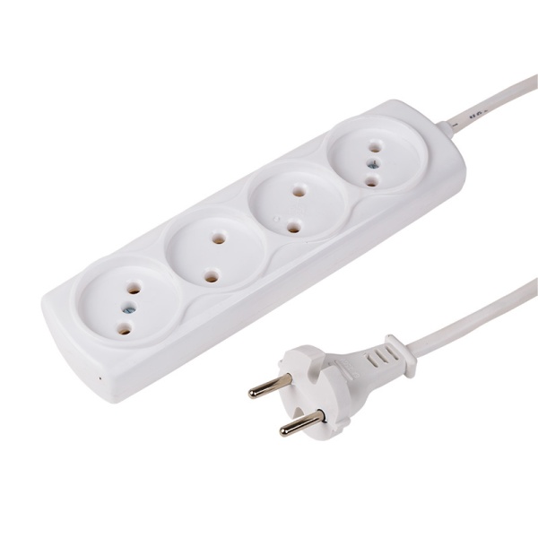 Удлинитель OPTIMA 4 гнезда, 3м, 2х0,75мм², б/з, белый PROconnect