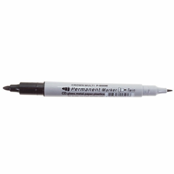 Маркер перманентный двухсторонний Multi Marker Twin 2мм/1мм, черный, пулевидный Crown