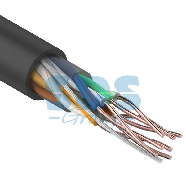 Кабель витая пара U/UTP, CAT 5e, PE, 4PR, 24AWG, OUTDOOR, SOLID, черный, 100м, REXANT