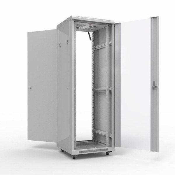 Шкаф напольный 19" 42U 600х800мм, передняя дверь стекло, задняя дверь металл, RAL 7035 REXANT