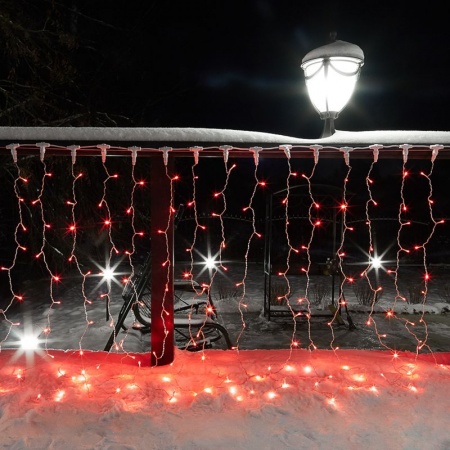 Гирлянда светодиодная Занавес 2х1,5м 192 LED КРАСНЫЙ прозрачный ПВХ IP65 постоянное свечение 230В блок в комплекте NEON-NIGHT
