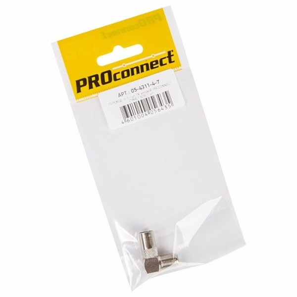 Переходник антенный, (гнездо F - штекер TV), угловой, 1 шт. PROconnect