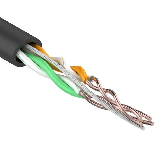 Кабель витая пара U/UTP, CAT 5e, PE, 2PR, 24AWG, OUTDOOR, SOLID, черный, 305м, REXANT